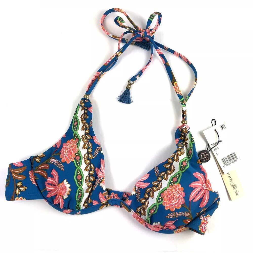 Nanette Lepore Women’s Blue Floral Underwire Bikini Top Size 2